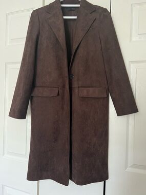 ZARA NWOT Chocolate Brown Faux Suede Two-Button, Straight Tailcoat. Size: Small